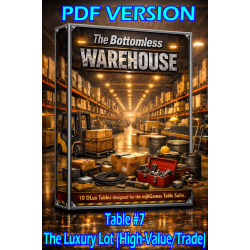 The MTS Bottomless Warehouse - Table #7 - The Luxury Lot d100 DLux - PDF VERSION The MTS Bottomless Warehouse - Table #7 - The Luxury Lot d100 DLux - PDF VERSION